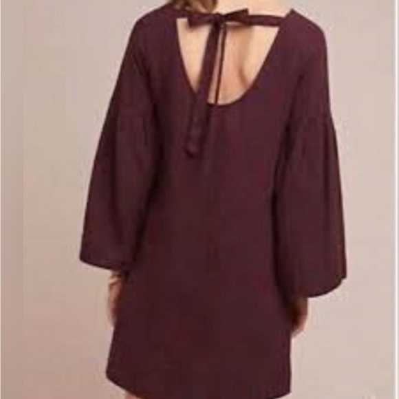 Anthropologie Cloth & Stone | Plum Tunic Mini Dress with Bell Sleeve - Picture 3 of 6